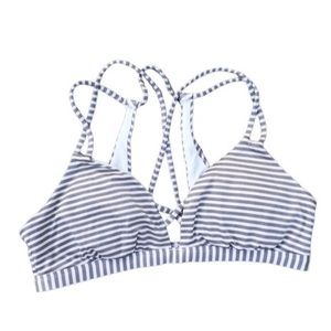 Athleta Aqualuxe Gray and White Stripper Bikini Top Medium